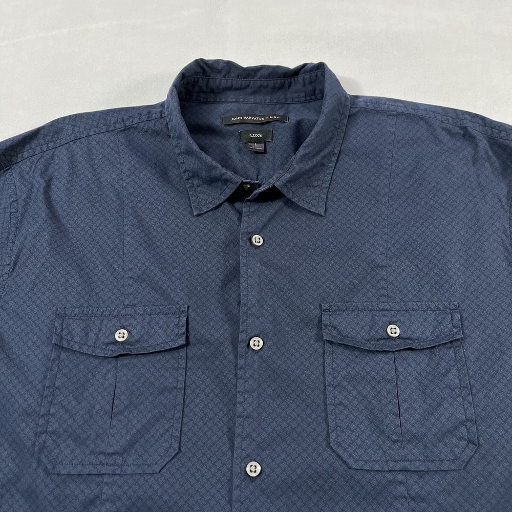 John Varvatos Shirt‎ Men Large Blue Luxe Button Up Stretch Pockets